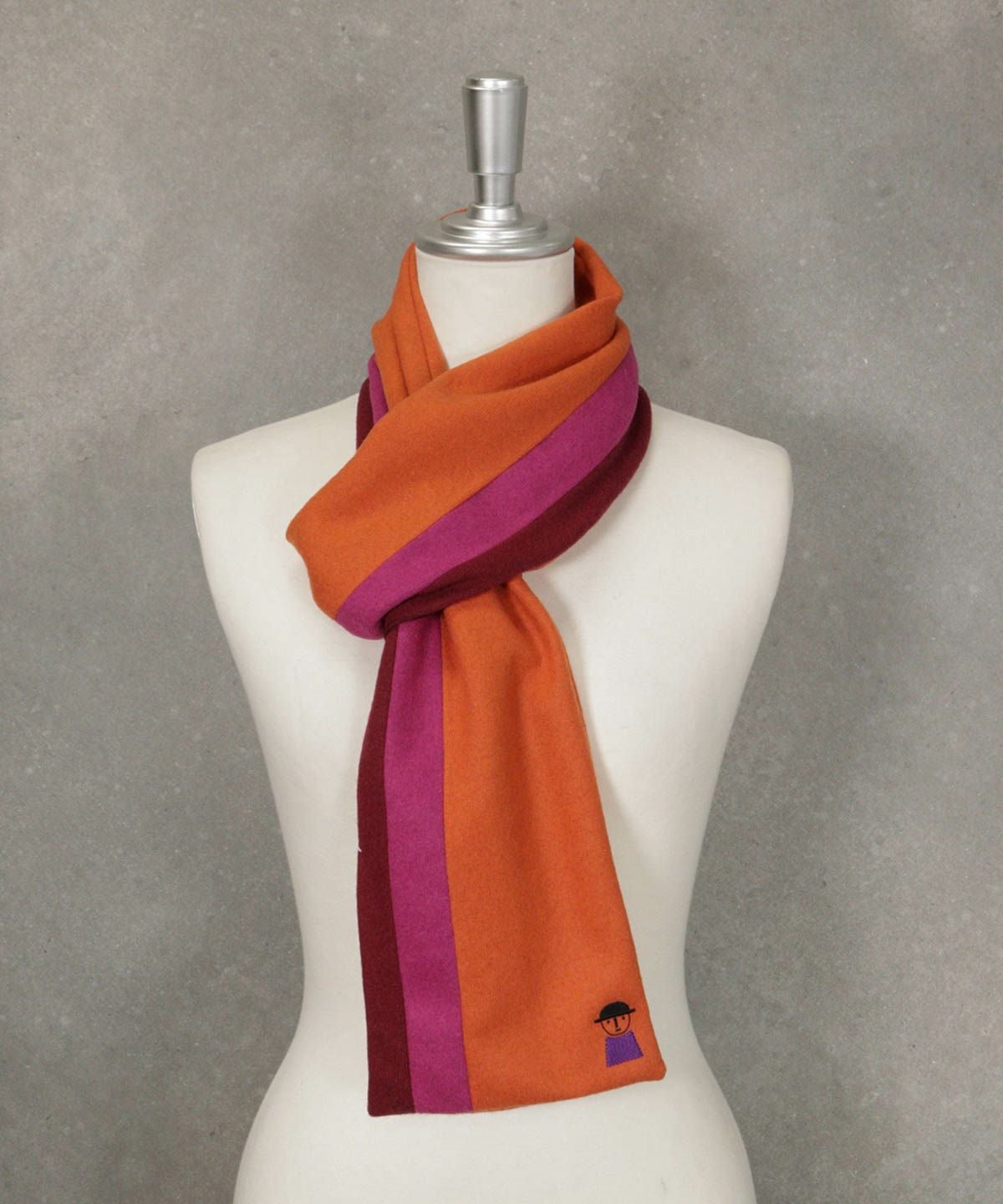 毛混カラーラインマフラー（オレンジ）