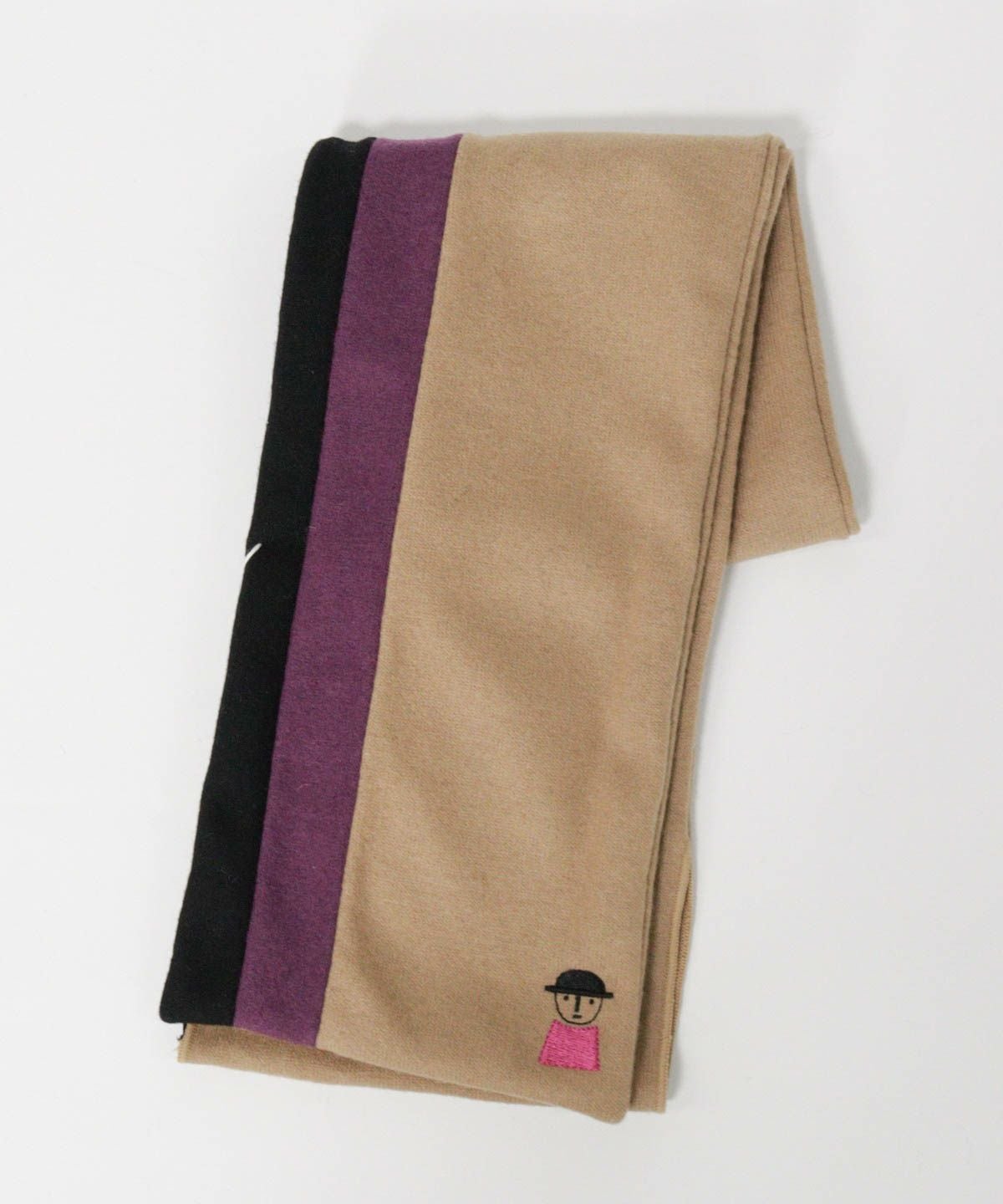 毛混カラーラインマフラー（キャメル）