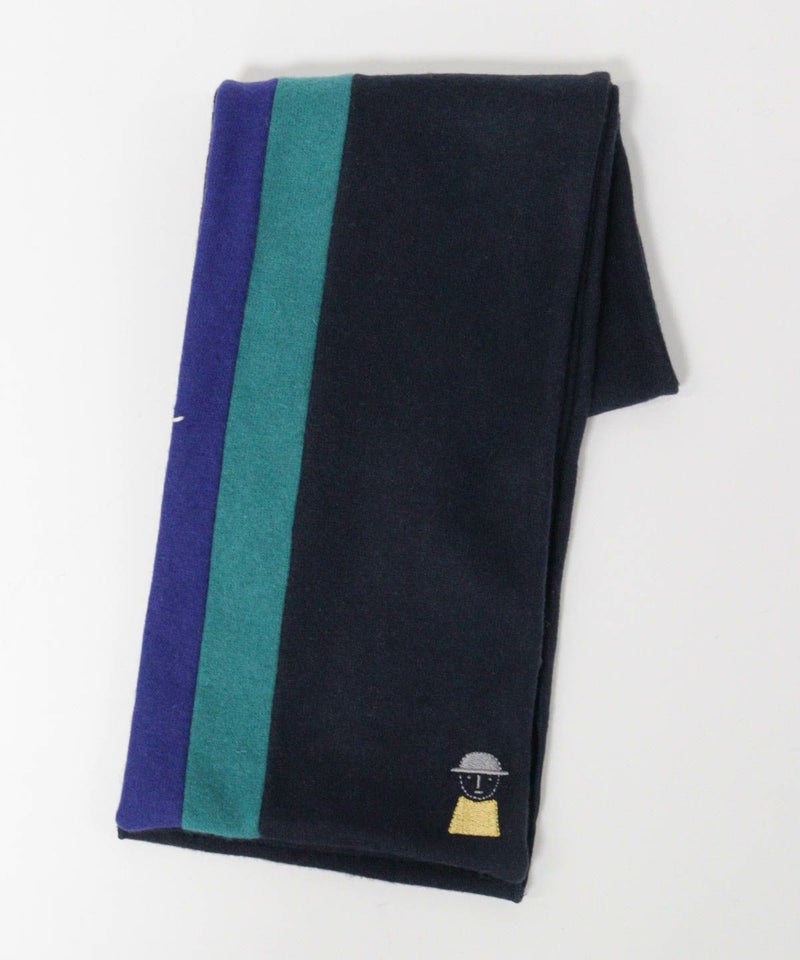 毛混カラーラインマフラー（ネイビー）