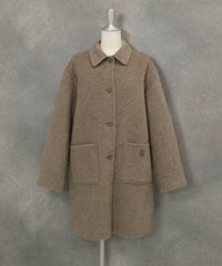 ウール混ミドル丈リバーコート（ブラウン）