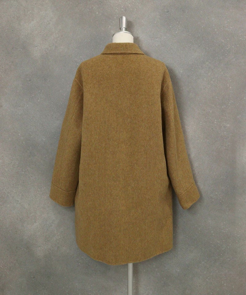 ウール混ミドル丈リバーコート後（キャメル）