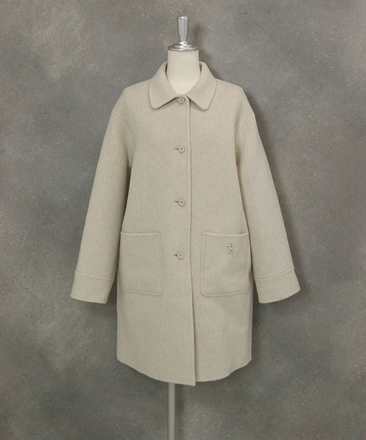 ウール混ミドル丈リバーコート（ホワイト）