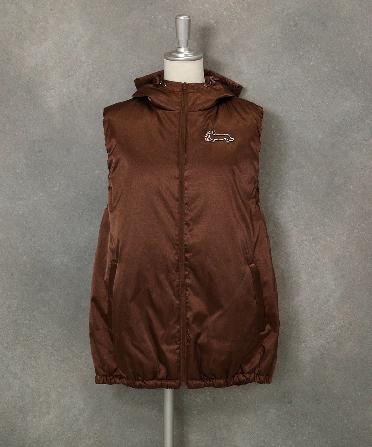 フード付き撥水中綿ベスト（ブラウン）