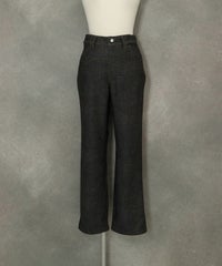 バック刺繍デニム風裏起毛パンツ(ブラック)前