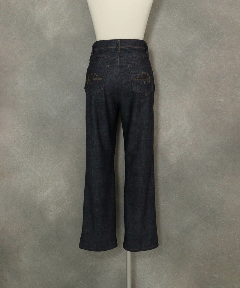 バック刺繍デニム風裏起毛パンツ(ネイビー)後ろ