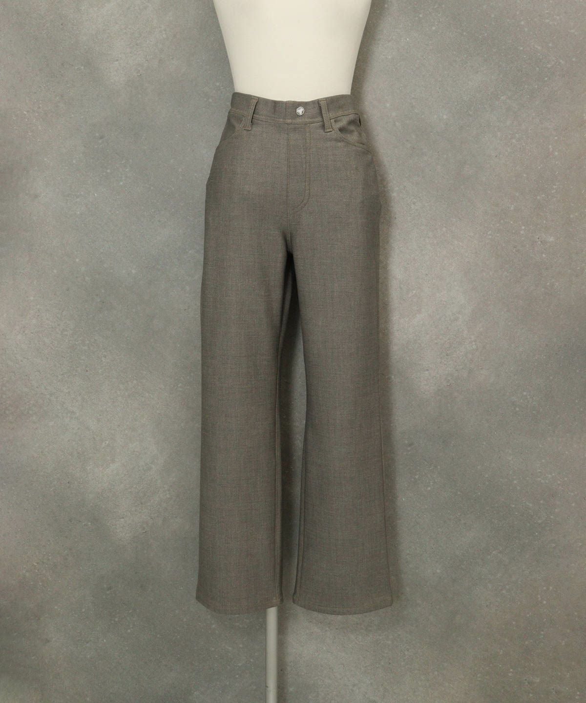 バック刺繍デニム風裏起毛パンツ(グレー)前