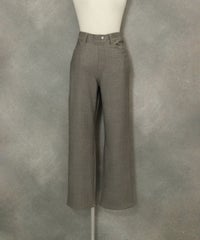 バック刺繍デニム風裏起毛パンツ(グレー)前