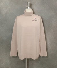 ウール混刺繍タートルニット（ベージュ）