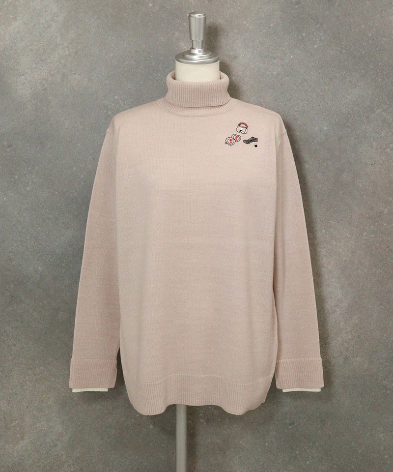 ウール混刺繍タートルニット（ベージュ）