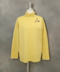 ウール混刺繍タートルニット（イエロー）