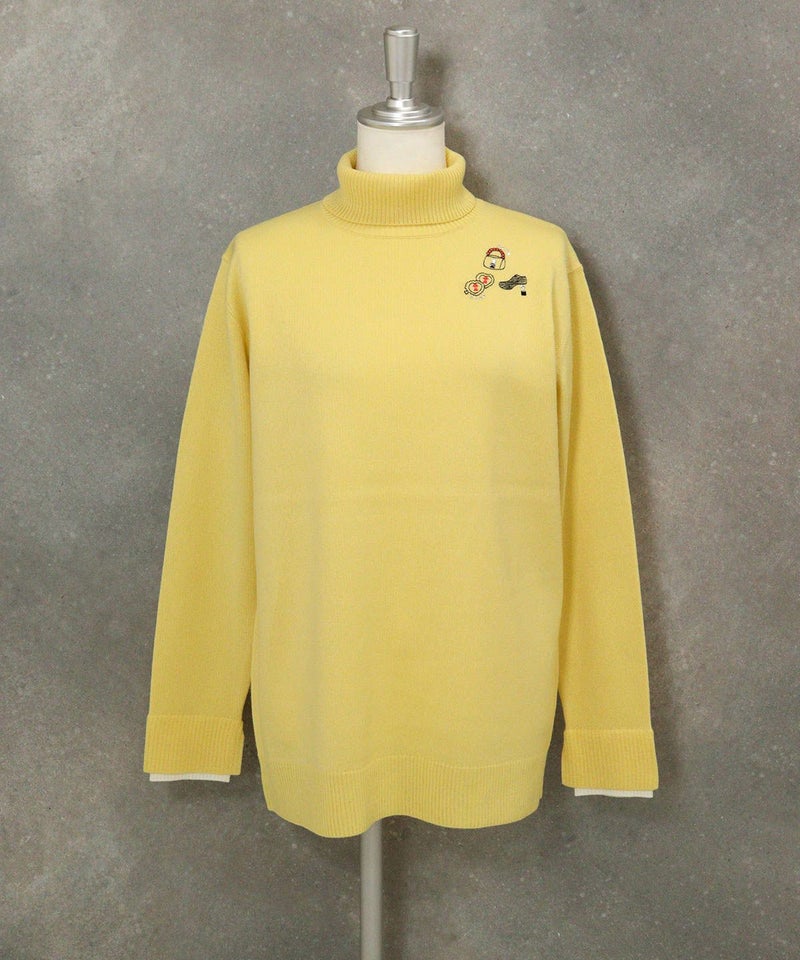 ウール混刺繍タートルニット（イエロー）