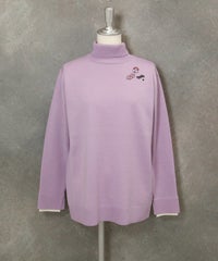 ウール混刺繍タートルニット（ライトパープル）