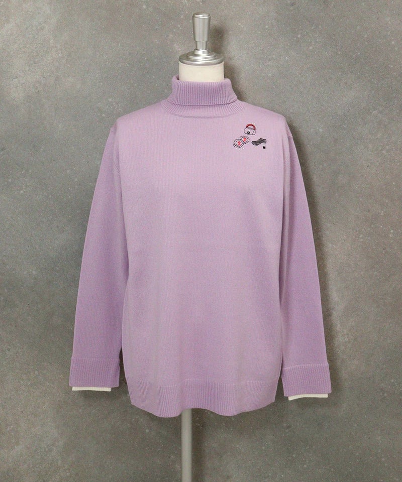 ウール混刺繍タートルニット（ライトパープル）