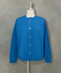 ウール混ボタン風刺繍カーディガン（ブルー）