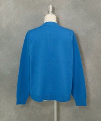ウール混ボタン風刺繍カーディガン後（ブルー）