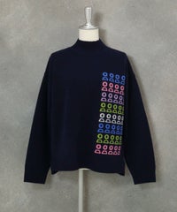 ウール100％カラフルピコニット（ネイビー）