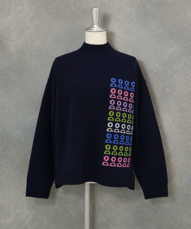 ウール100％カラフルピコニット（ネイビー）