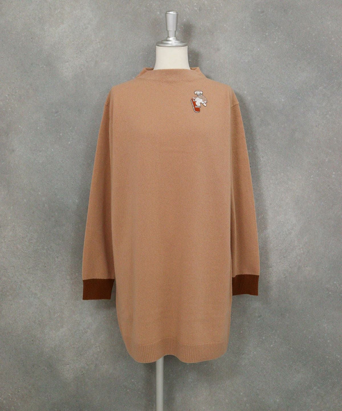 ウール100％ニットチュニック（キャメル）