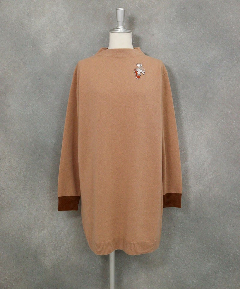 ウール100％ニットチュニック（キャメル）