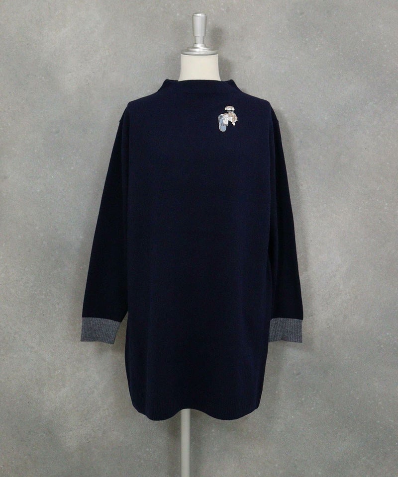 ウール100％ニットチュニック（ネイビー）