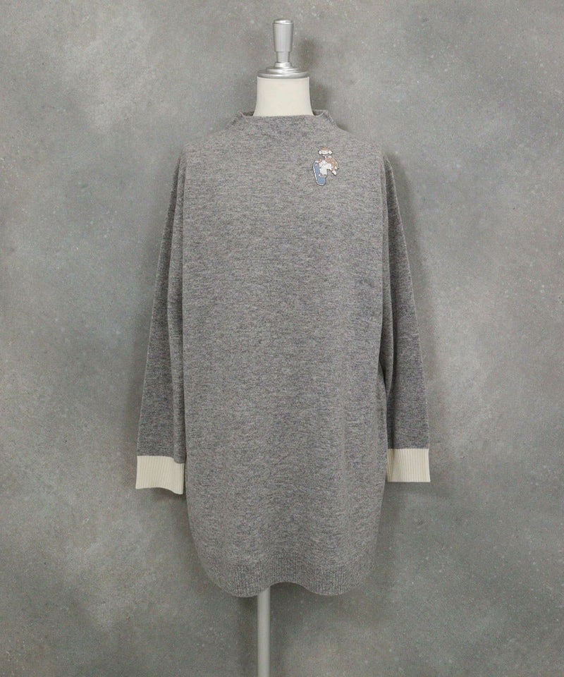 ウール100％ニットチュニック（ライトグレー）