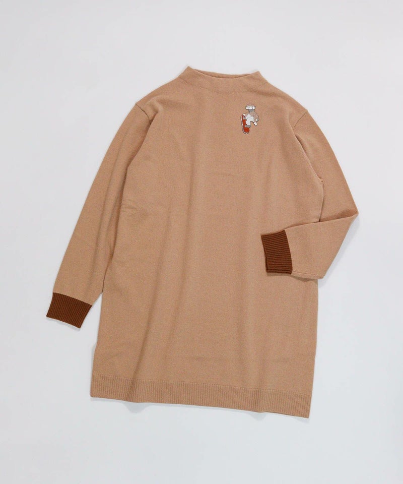 ウール100％ニットチュニック（キャメル）