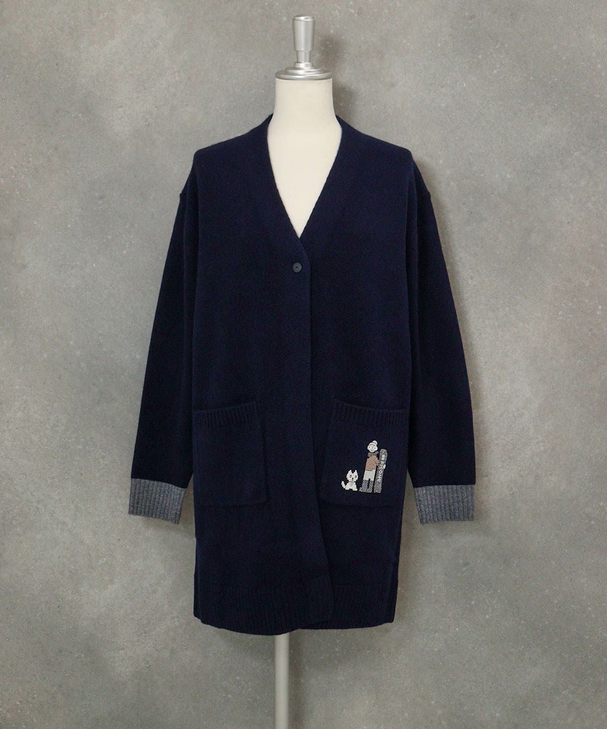 ウール100％チュニック丈カーディガン（ネイビー）