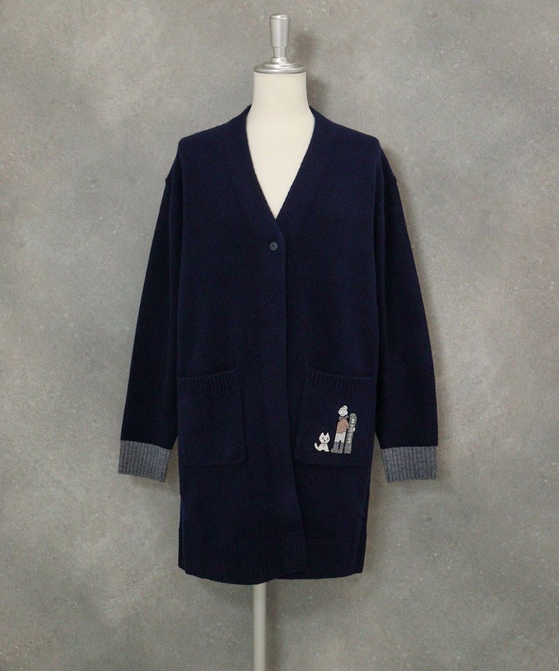 ウール100％チュニック丈カーディガン（ネイビー）