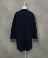 ウール100％チュニック丈カーディガン後（ネイビー）