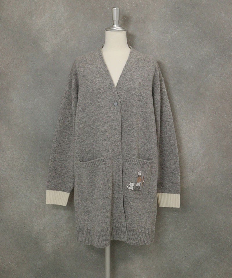 ウール100％チュニック丈カーディガン（ライトグレー）