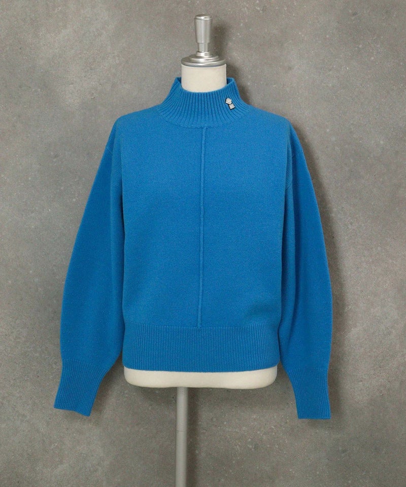 ウール100％袖ボタンニット(ライトブルー)前