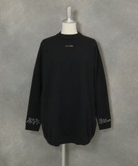 ウール混袖口刺繍ニット（ブラック）