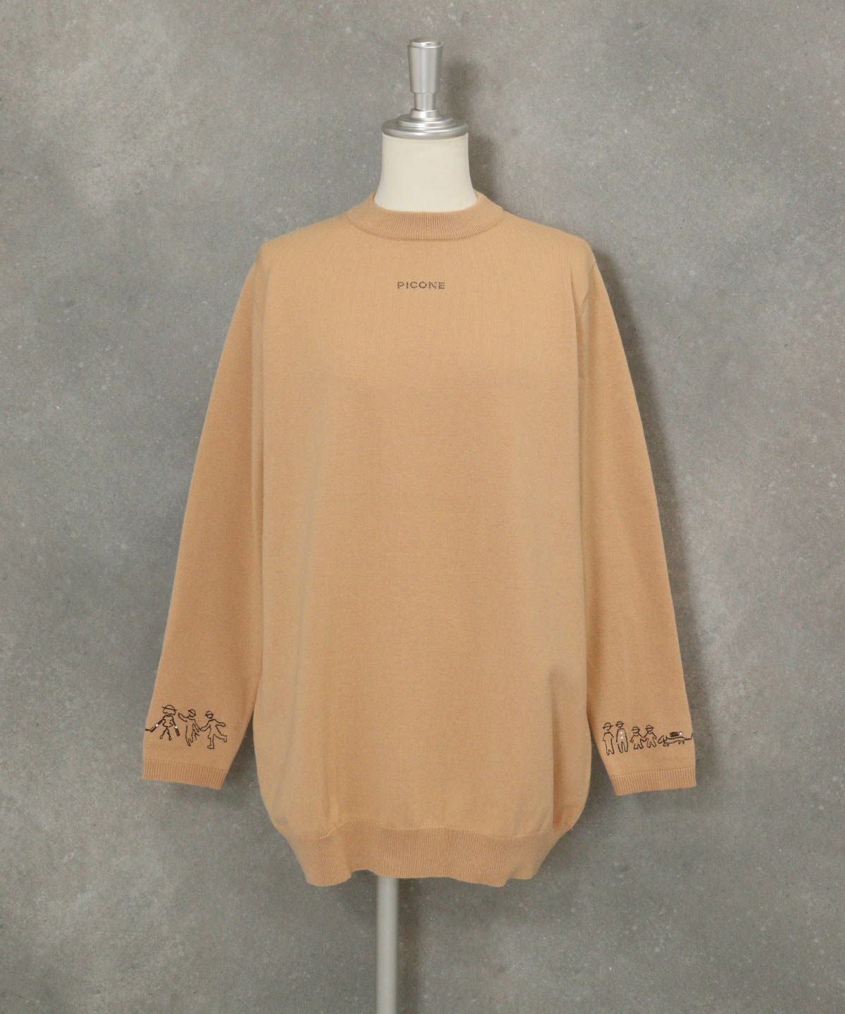 ウール混袖口刺繍ニット（ライトオレンジ）