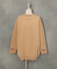 ウール混袖口刺繍ニット（ライトオレンジ）