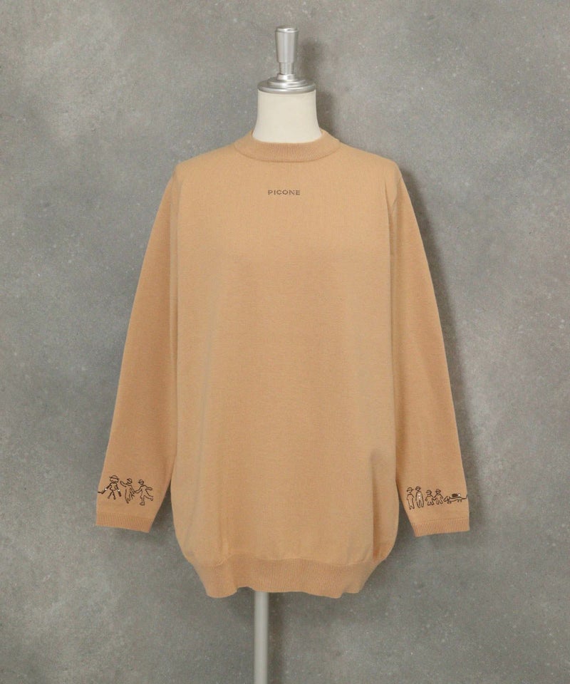 ウール混袖口刺繍ニット（ライトオレンジ）