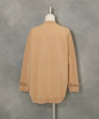 ウール混袖口刺繍ニット後ライトオレンジ）