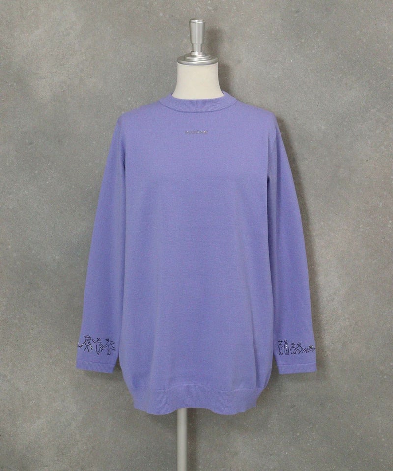 ウール混袖口刺繍ニット（ライトオパープル）