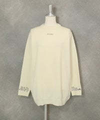 ウール混袖口刺繍ニット（ホワイト）
