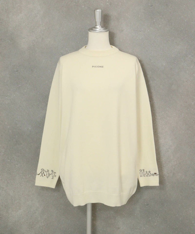 ウール混袖口刺繍ニット（ホワイト）