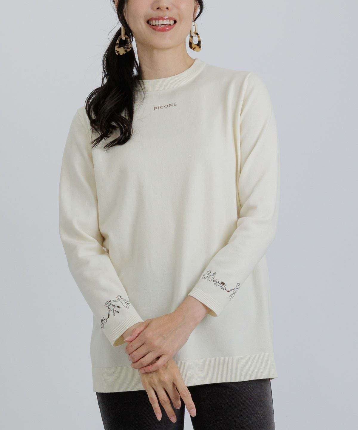 ウール混袖口刺繍ニット|スタジオピッコーネ - ゴルフウェアや婦人服通販