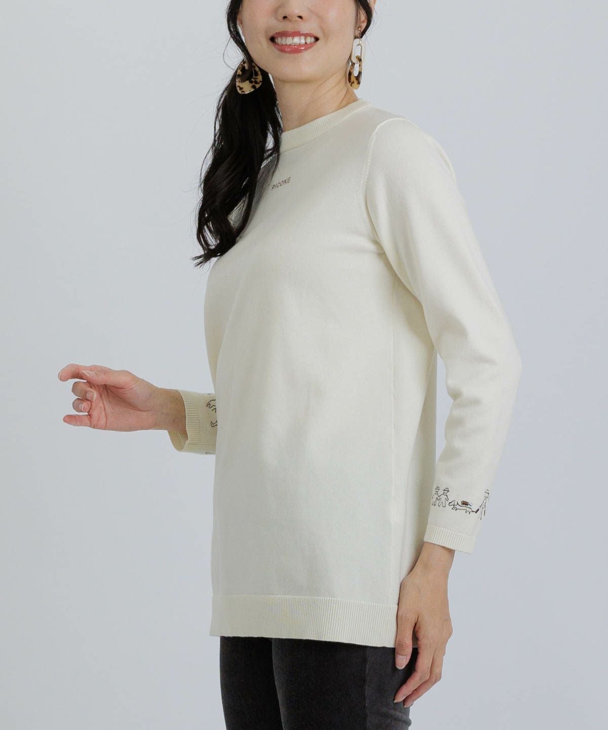 ウール混袖口刺繍ニット|スタジオピッコーネ - ゴルフウェアや婦人服通販