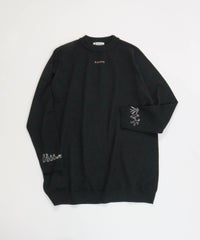 ウール混袖口刺繍ニット（ブラック）