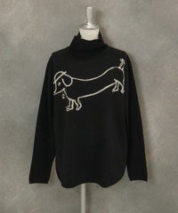 ウール100％DOG刺繍ハイネックニット（ブラック）
