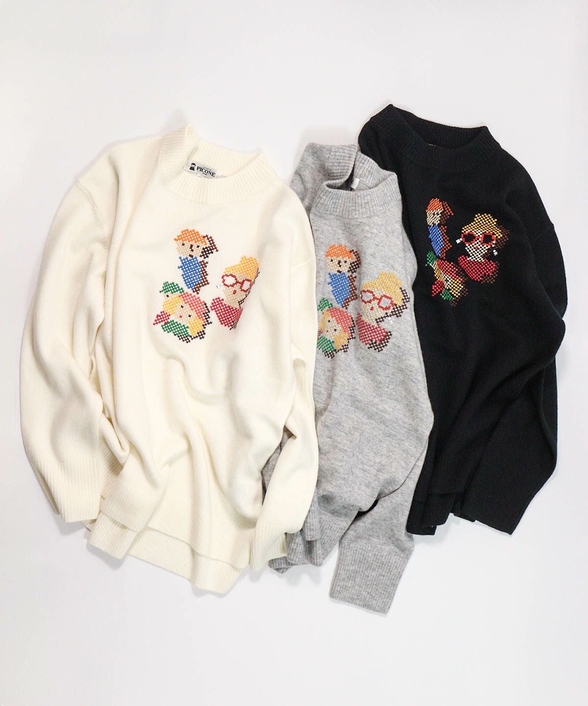 ウール100％ピクセル刺繍ニット|スタジオピッコーネ - ゴルフウェアや