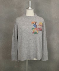 ウール100％ピクセル刺繍ニット（ライトグレー）