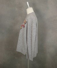 ウール100％ピクセル刺繍ニット横（ライトグレー）