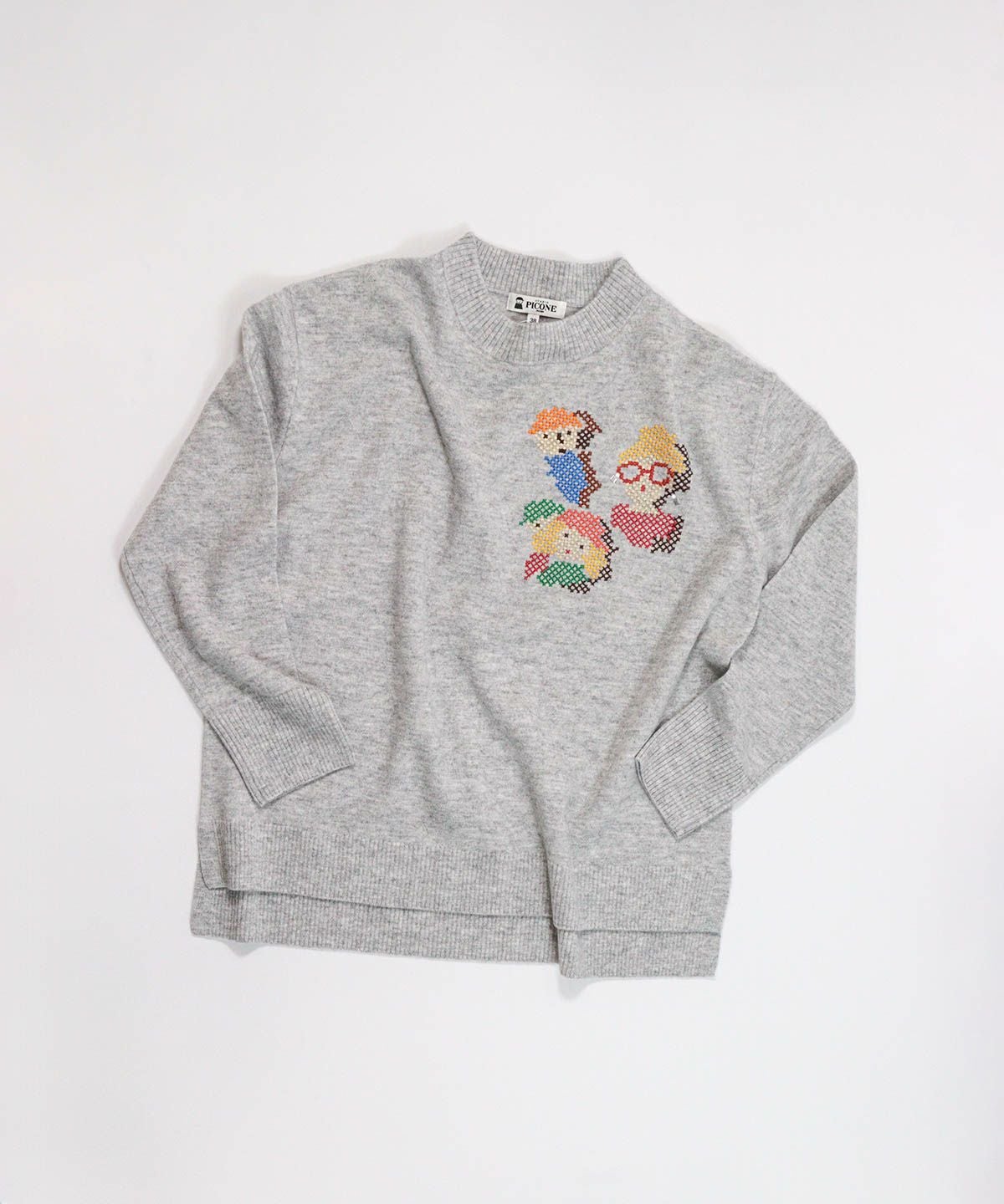 ウール100％ピクセル刺繍ニット（ライトグレー）