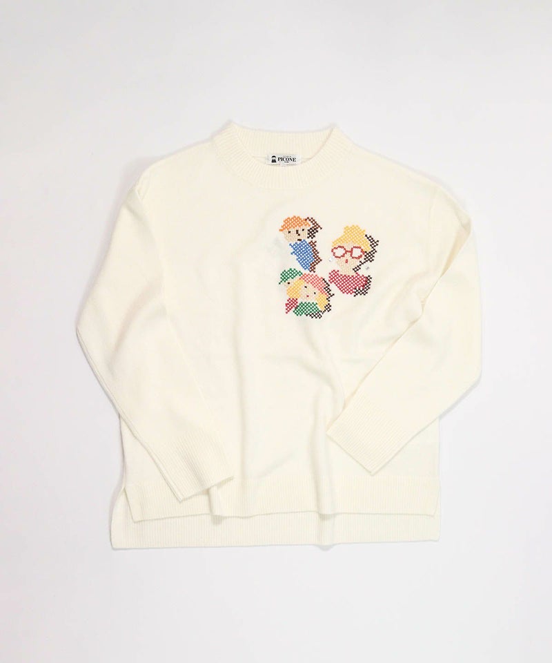 ウール100％ピクセル刺繍ニット（ホワイト）