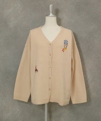 ウール100％ピクセル刺繍ニットカーディガン（ベージュ）