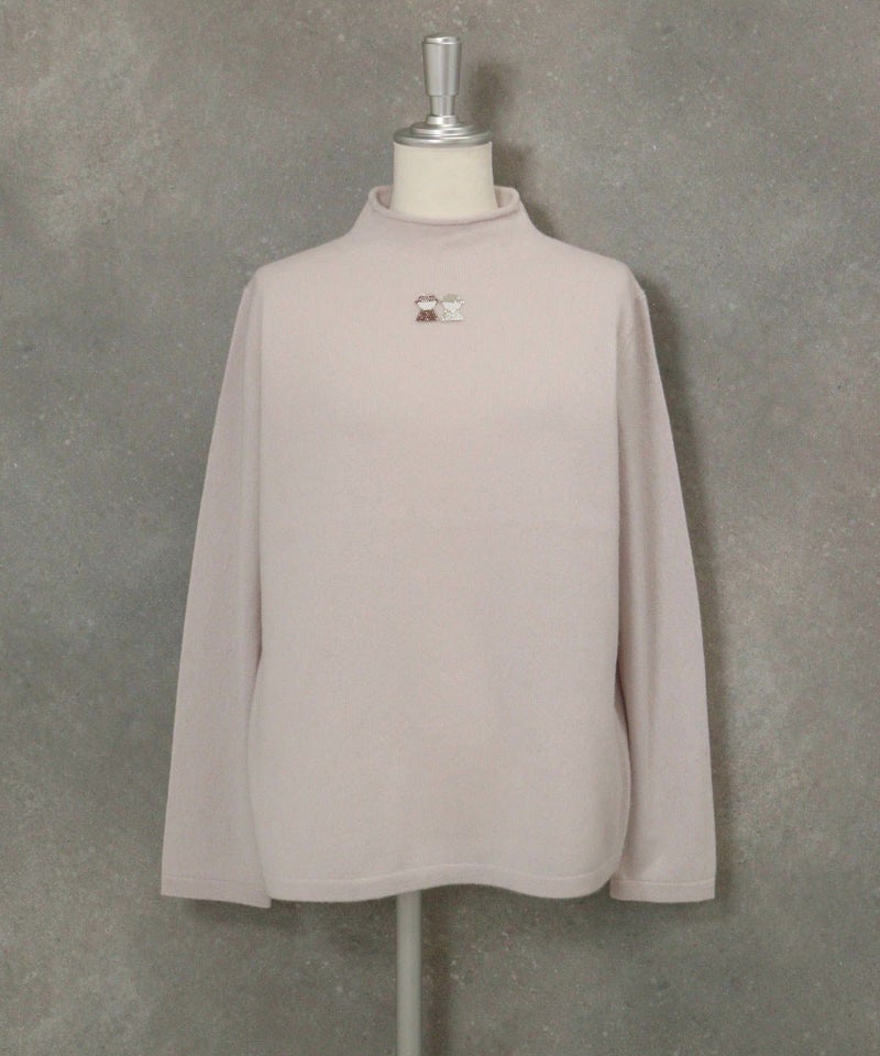  カシミヤ100％ロール襟ニット（ベージュ）